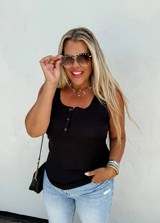 Brandee Snap Henley Tank