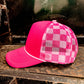 Checkered Mesh Back Foam Trucker Cap: Black/ White