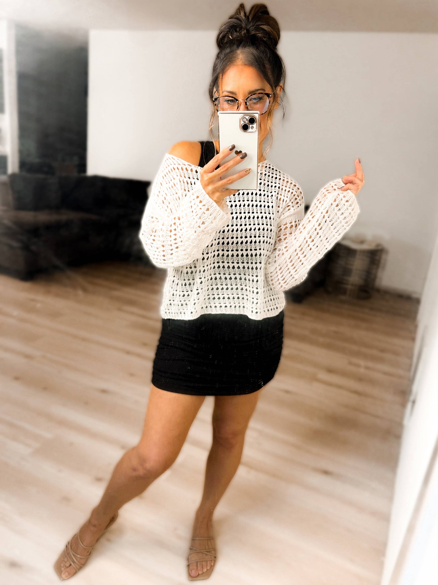 Wide Sleeve Crochet Crop Top