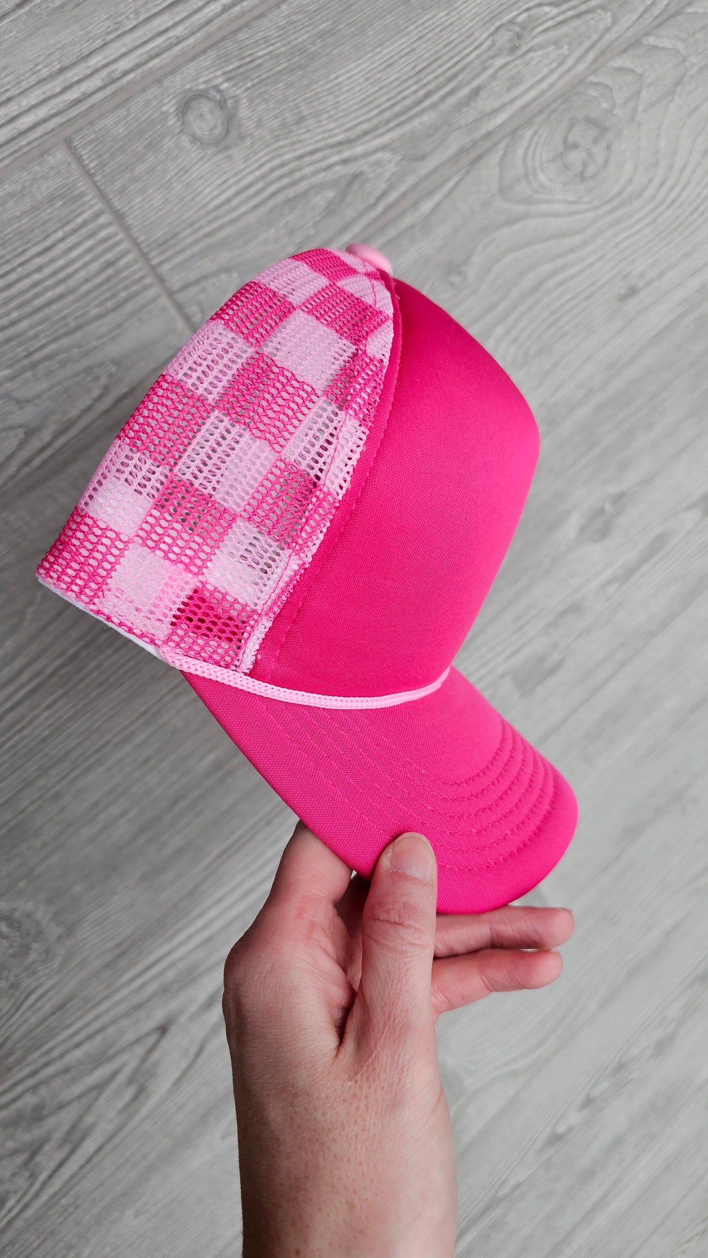 Checkered Foam Trucker Hat Blank - Pink