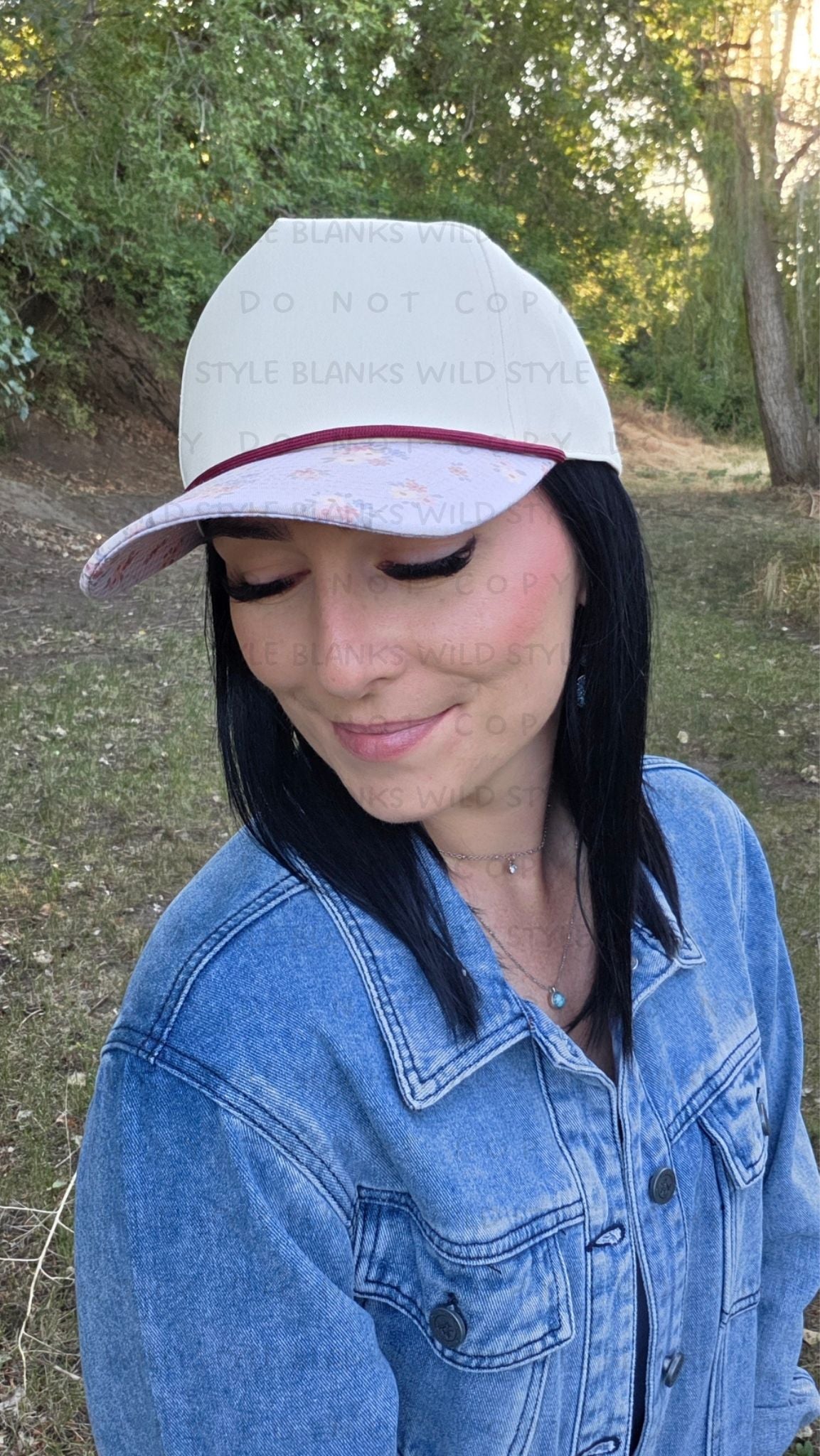Floral Gingham Blank Trucker Hat