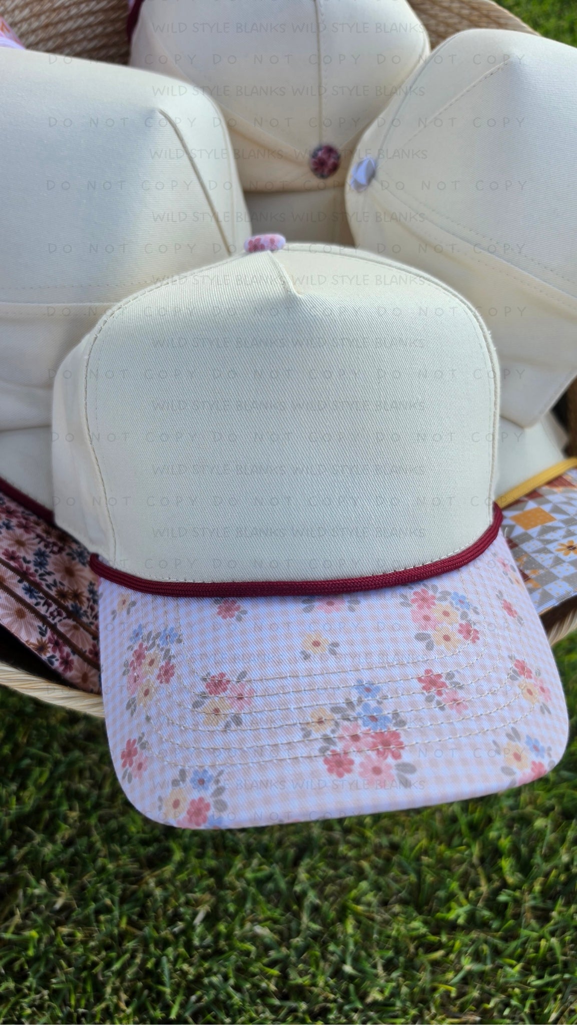 Floral Gingham Blank Trucker Hat