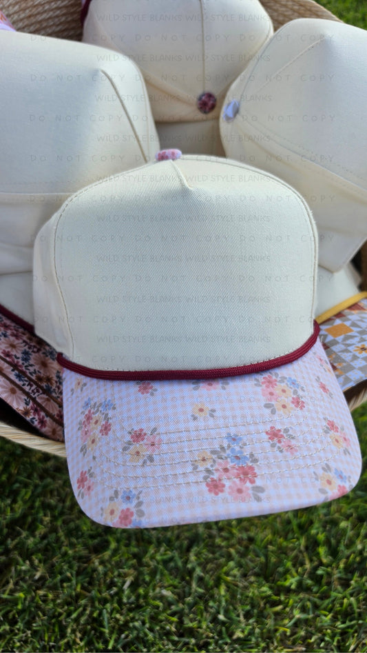 Floral Gingham Blank Trucker Hat