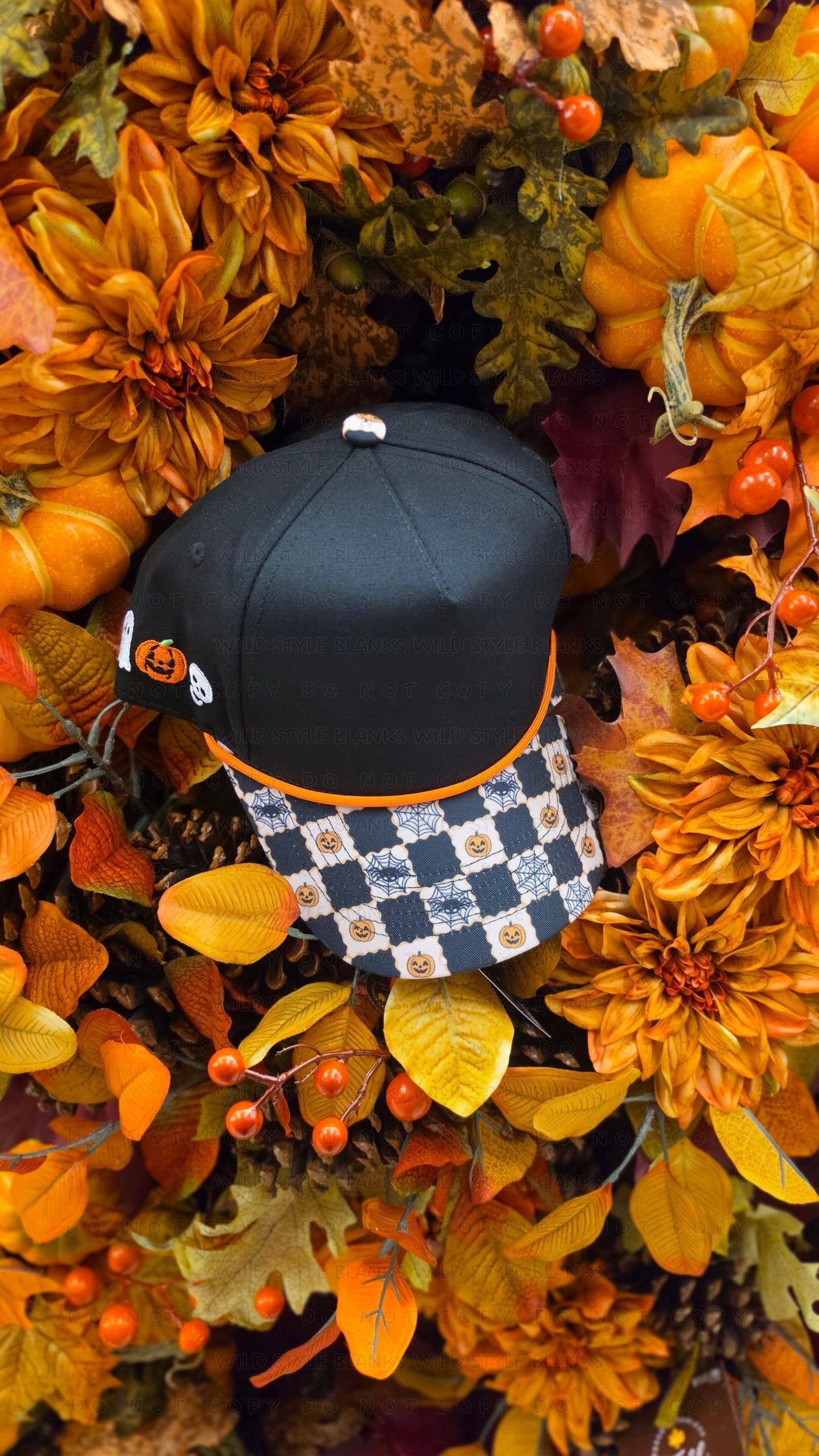 Checkered Jack O' Lantern Blank Trucker Hat