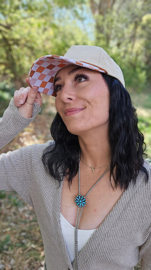 Fall Checkered Blank Trucker Hat