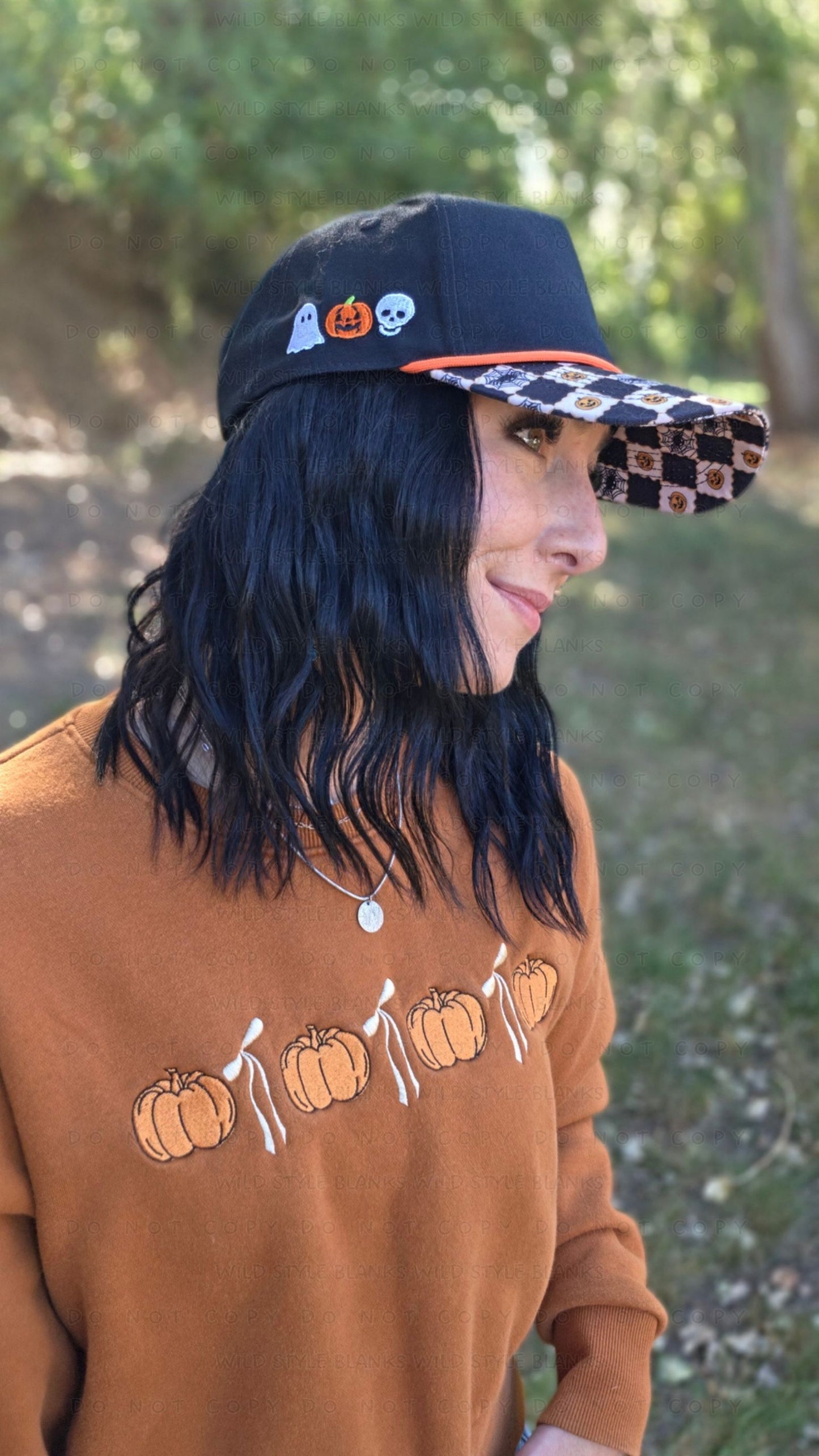 Checkered Jack O' Lantern Blank Trucker Hat