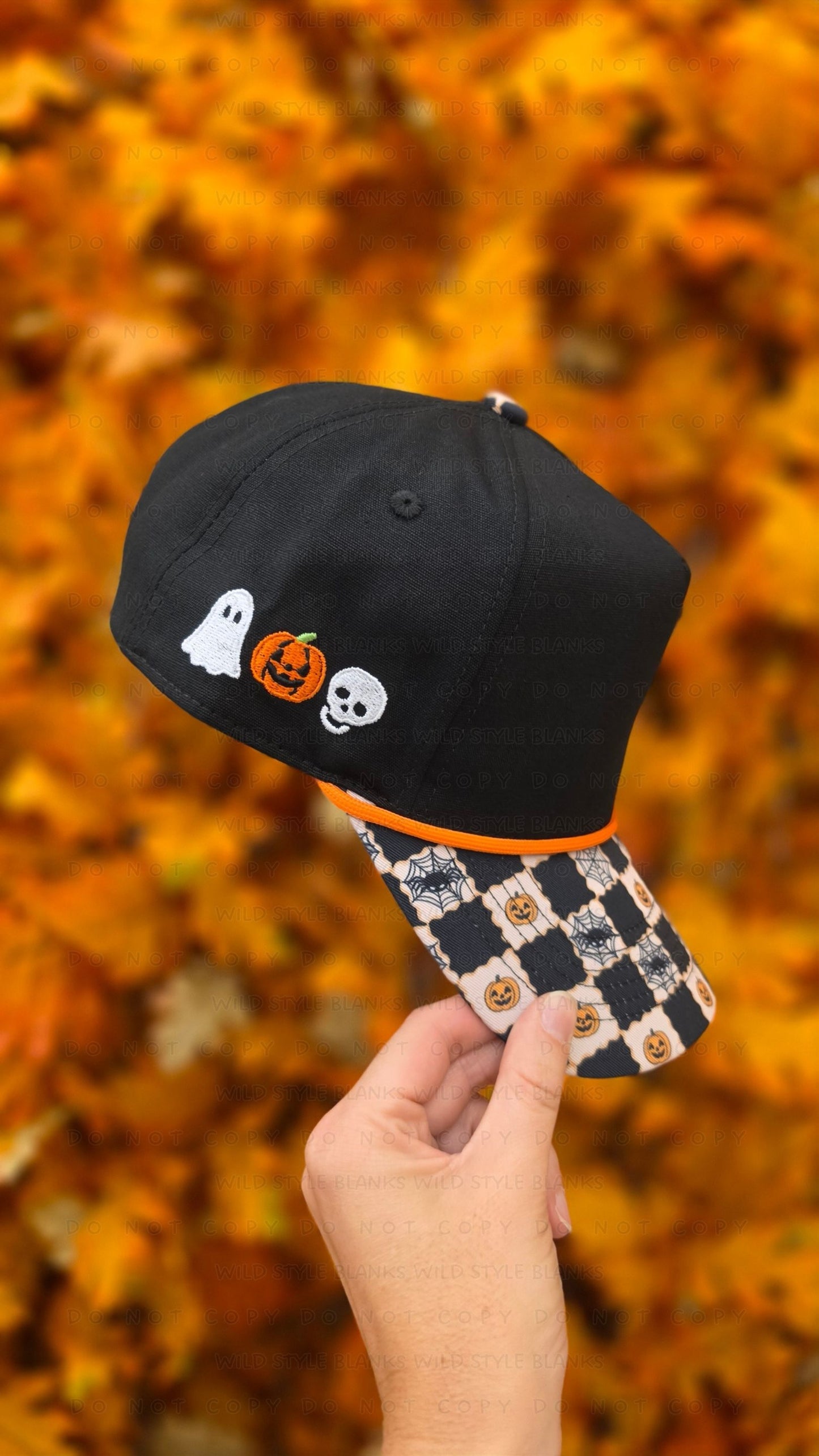 Checkered Jack O' Lantern Blank Trucker Hat