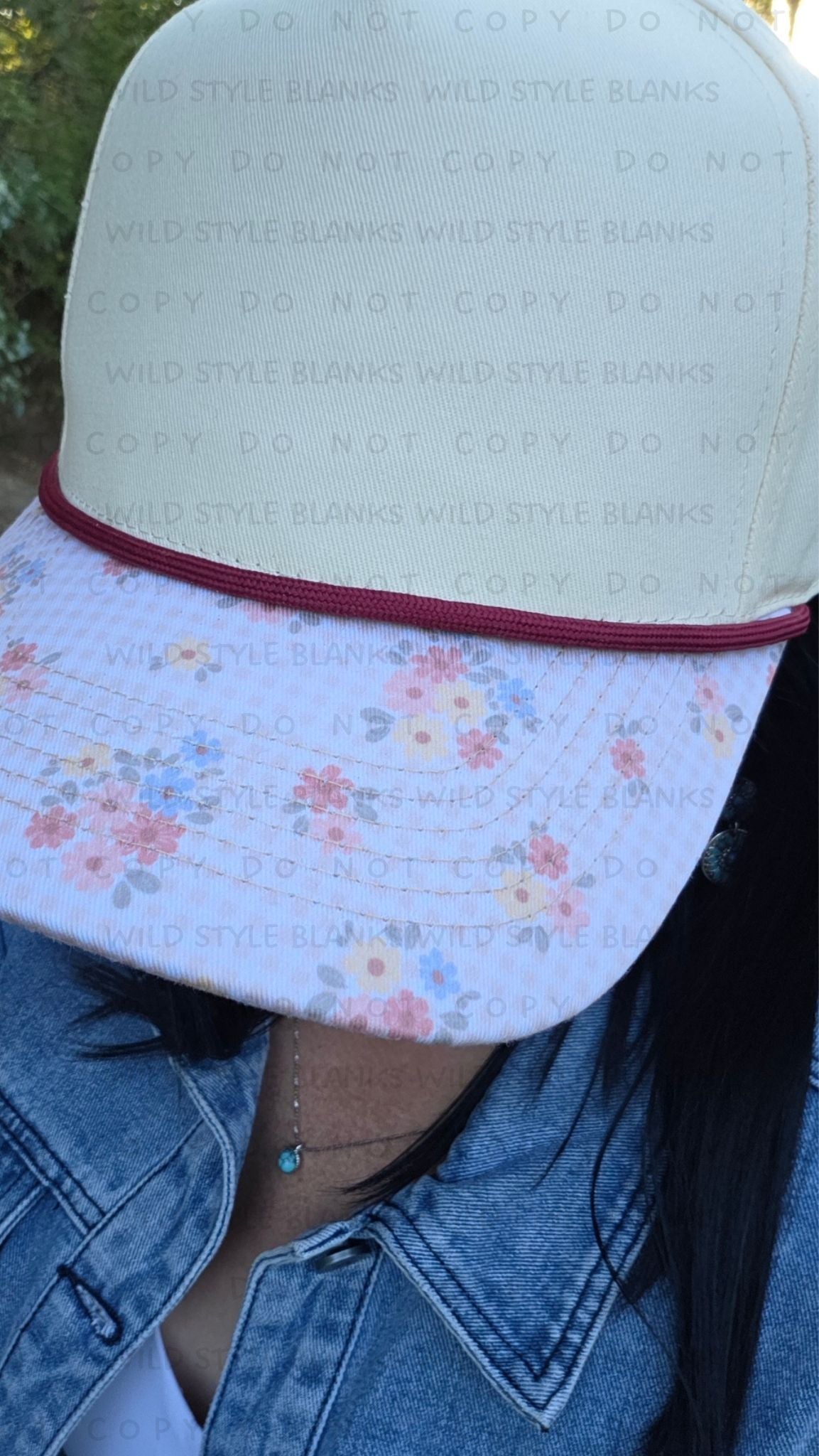 Floral Gingham Blank Trucker Hat