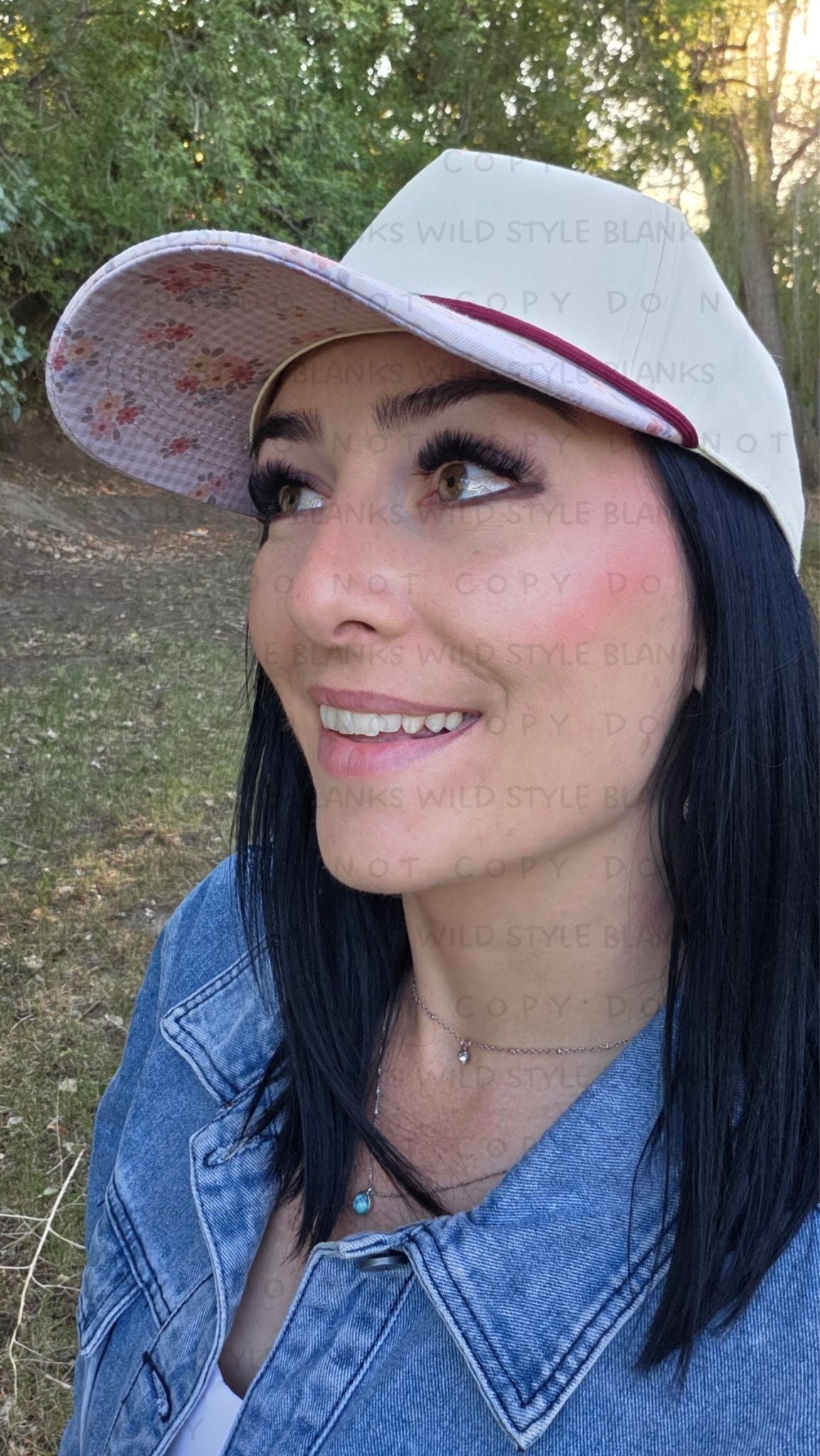 Floral Gingham Blank Trucker Hat