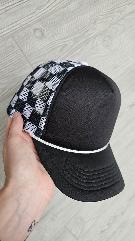 Checkered Foam Trucker Hat Blank - Black