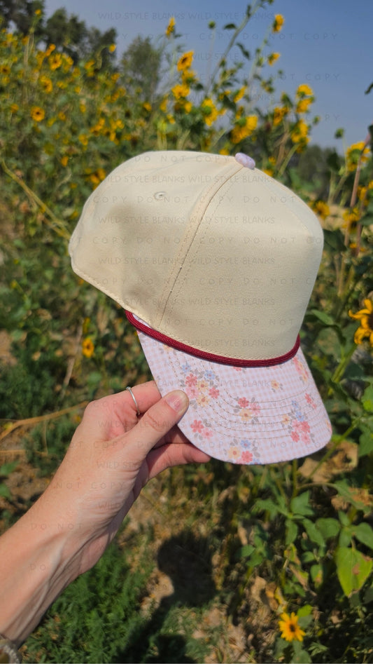 Floral Gingham Blank Trucker Hat