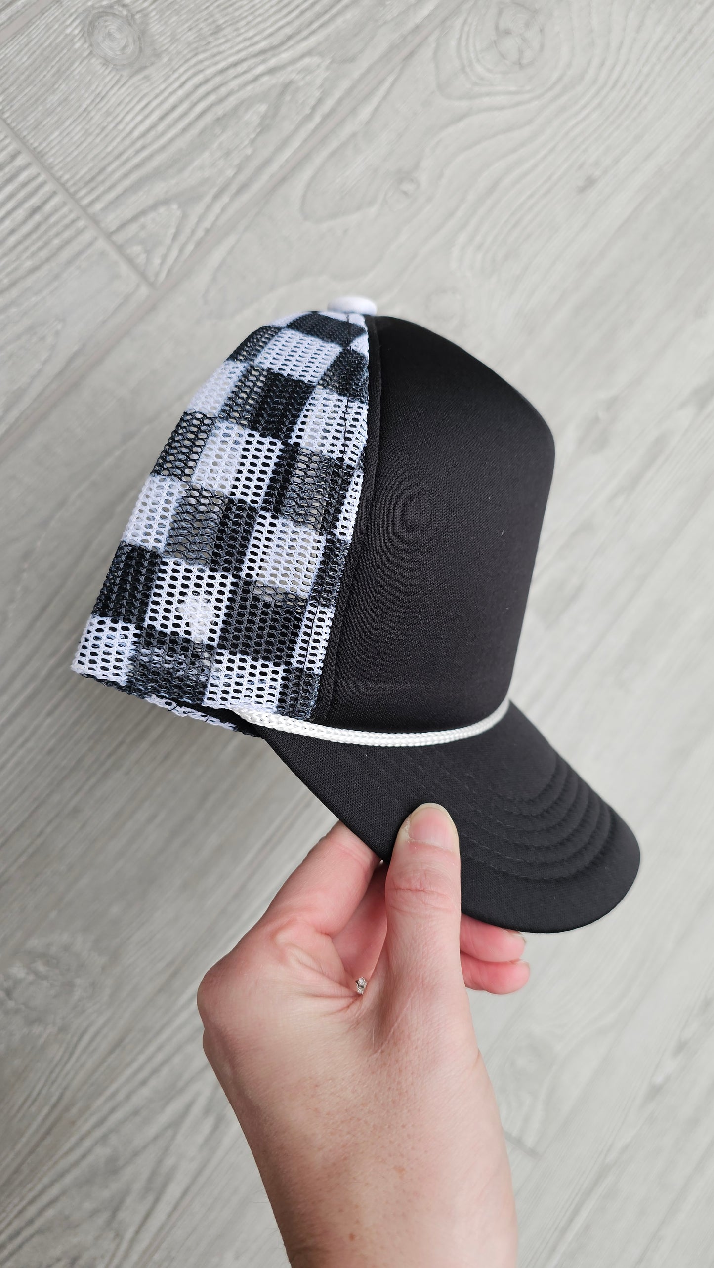 Checkered Foam Trucker Hat Blank - Black