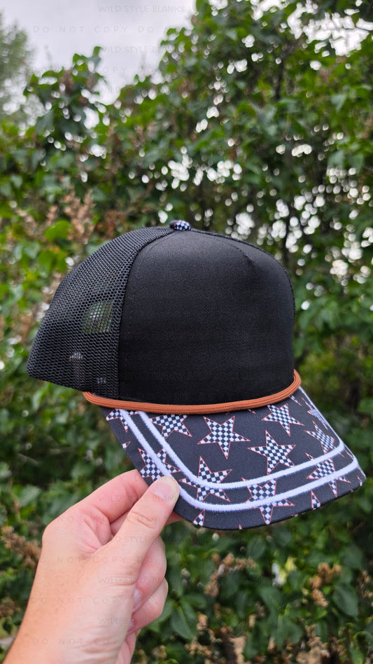 Checkered Stars Blank Trucker Hat (Mesh Back)