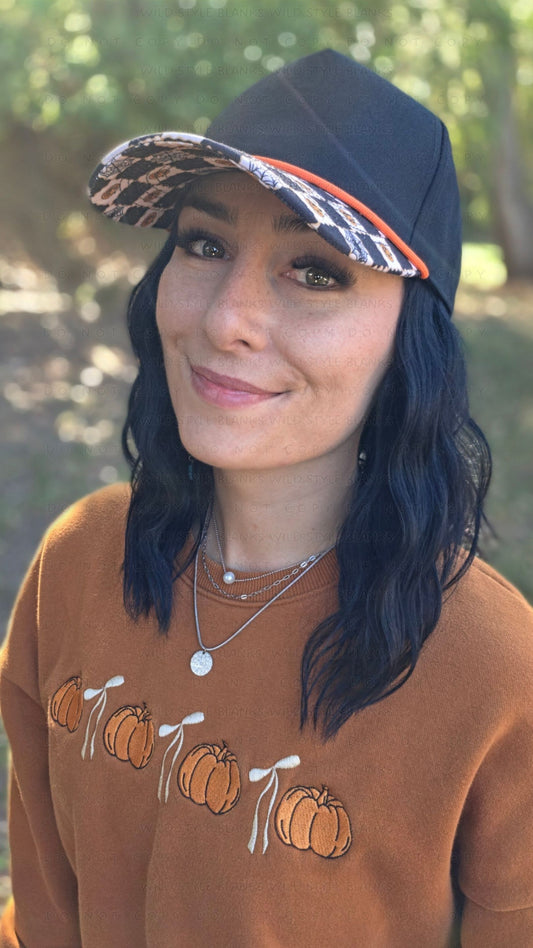 Checkered Jack O' Lantern Blank Trucker Hat