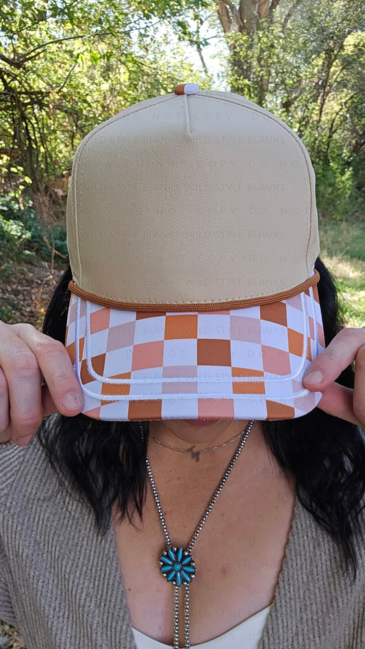 Fall Checkered Blank Trucker Hat