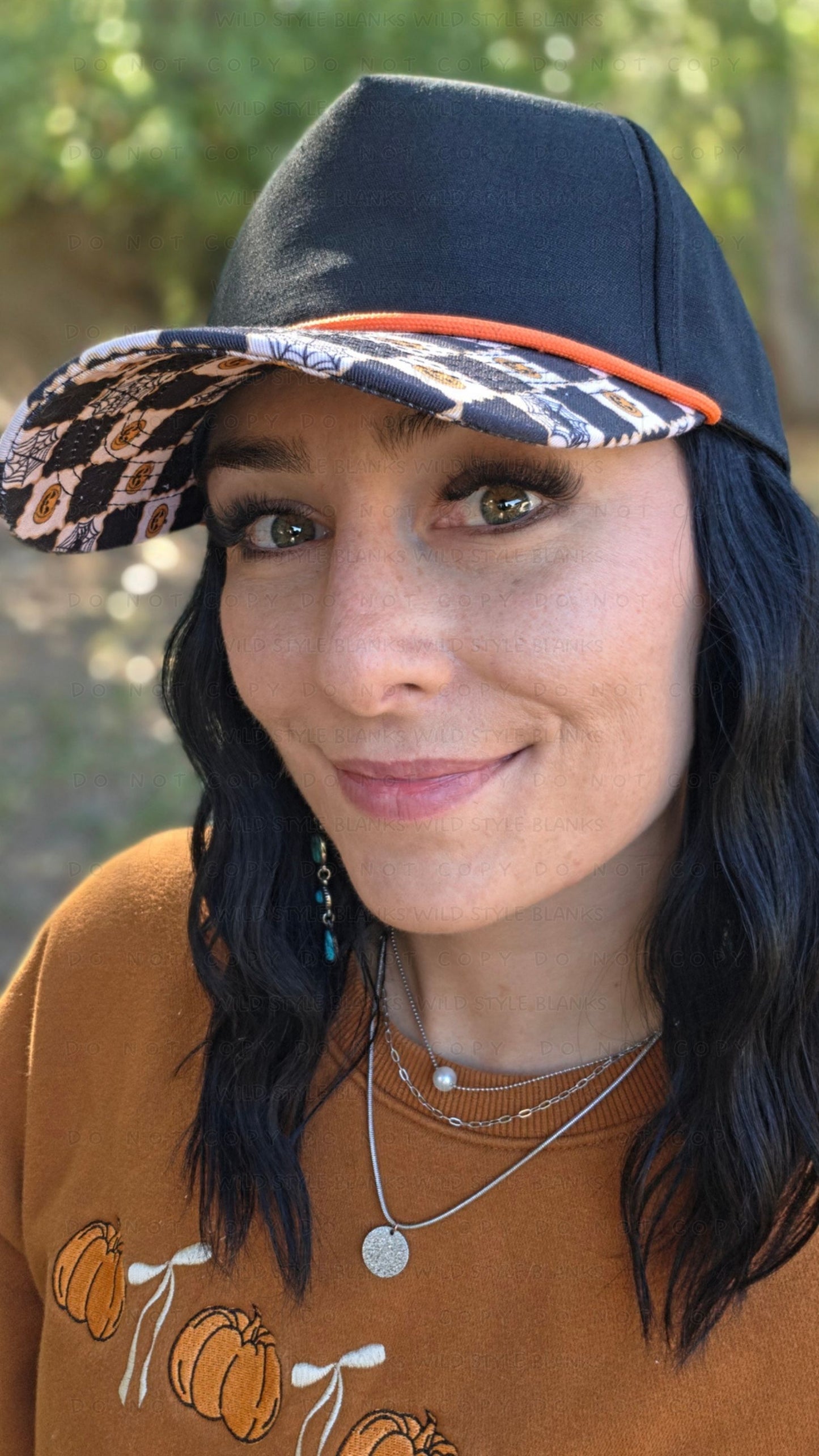 Checkered Jack O' Lantern Blank Trucker Hat