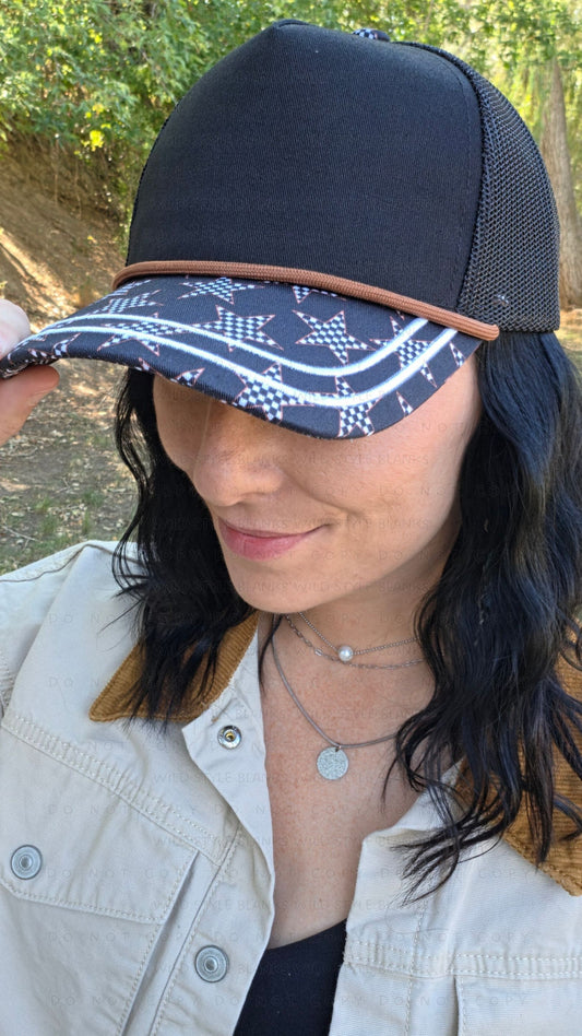 Checkered Stars Blank Trucker Hat (Mesh Back)