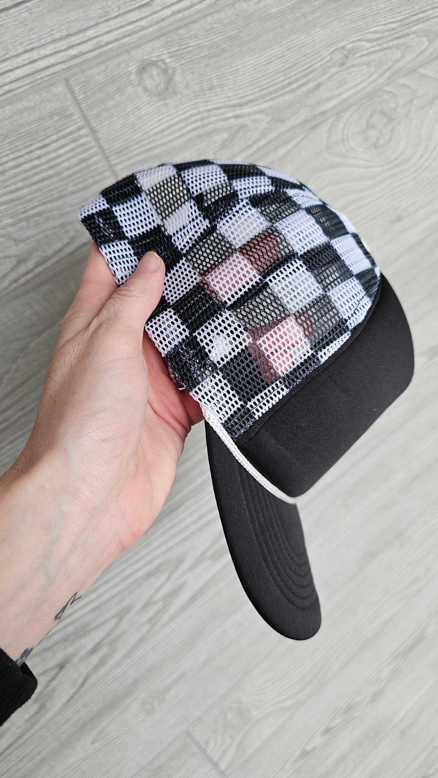 Checkered Foam Trucker Hat Blank - Black