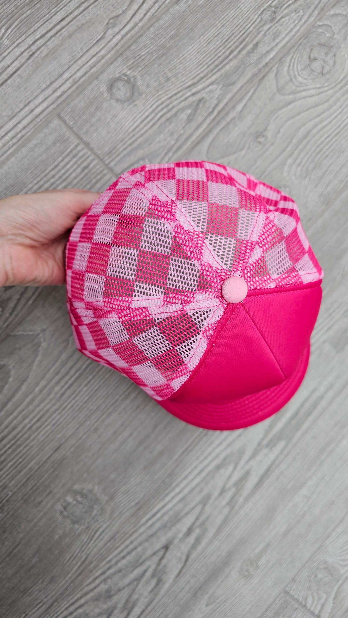 Checkered Foam Trucker Hat Blank - Pink