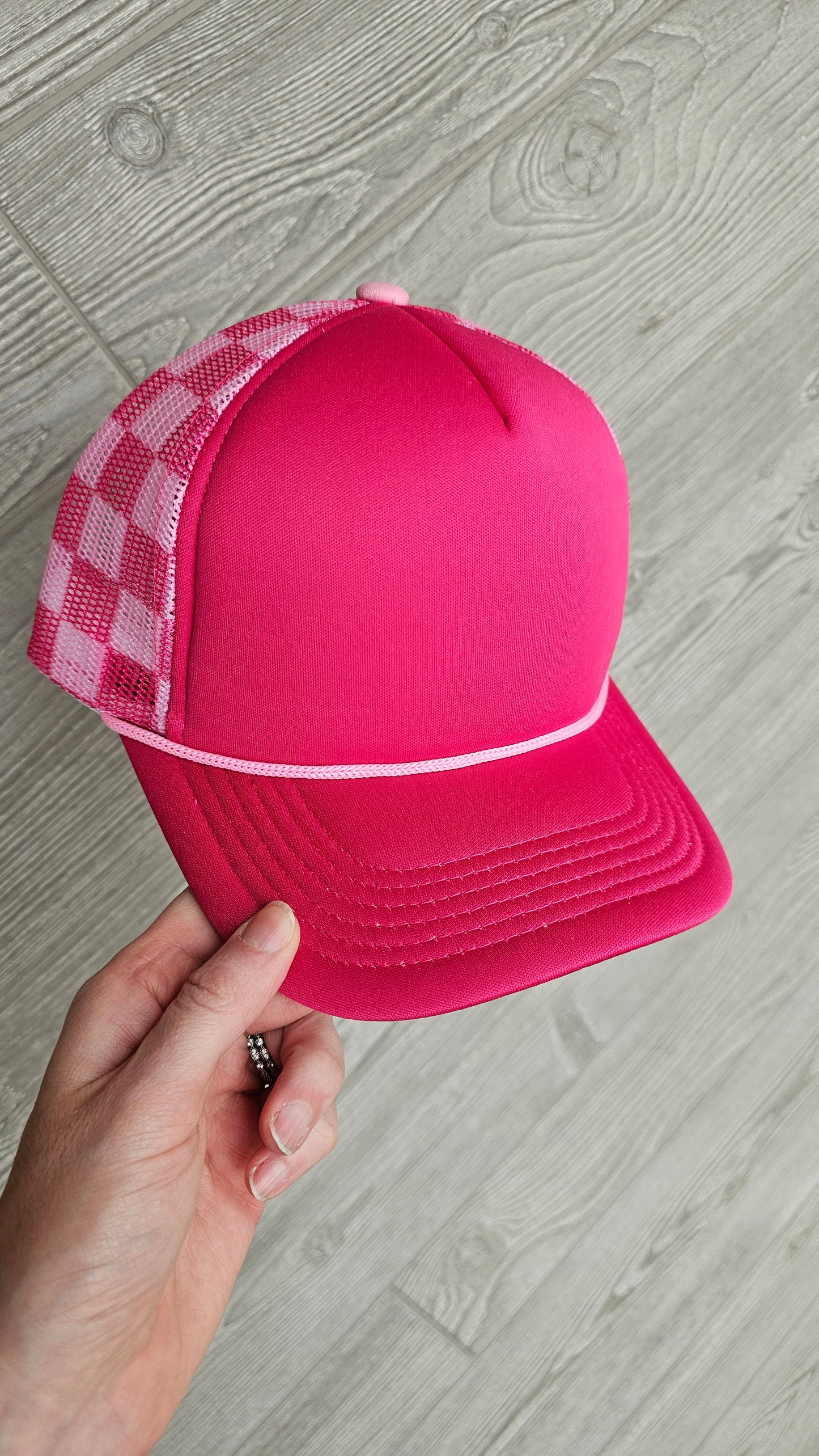 Checkered Foam Trucker Hat Blank - Pink