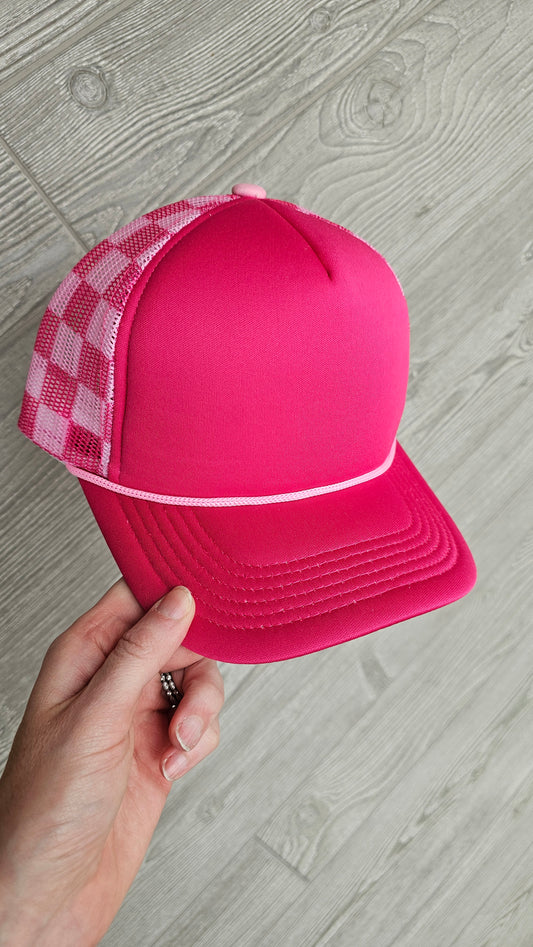 Checkered Foam Trucker Hat Blank - Pink