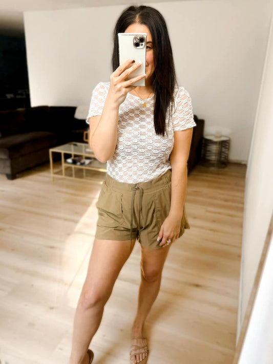 Sheer Daisy & Lace Short Sleeve Top