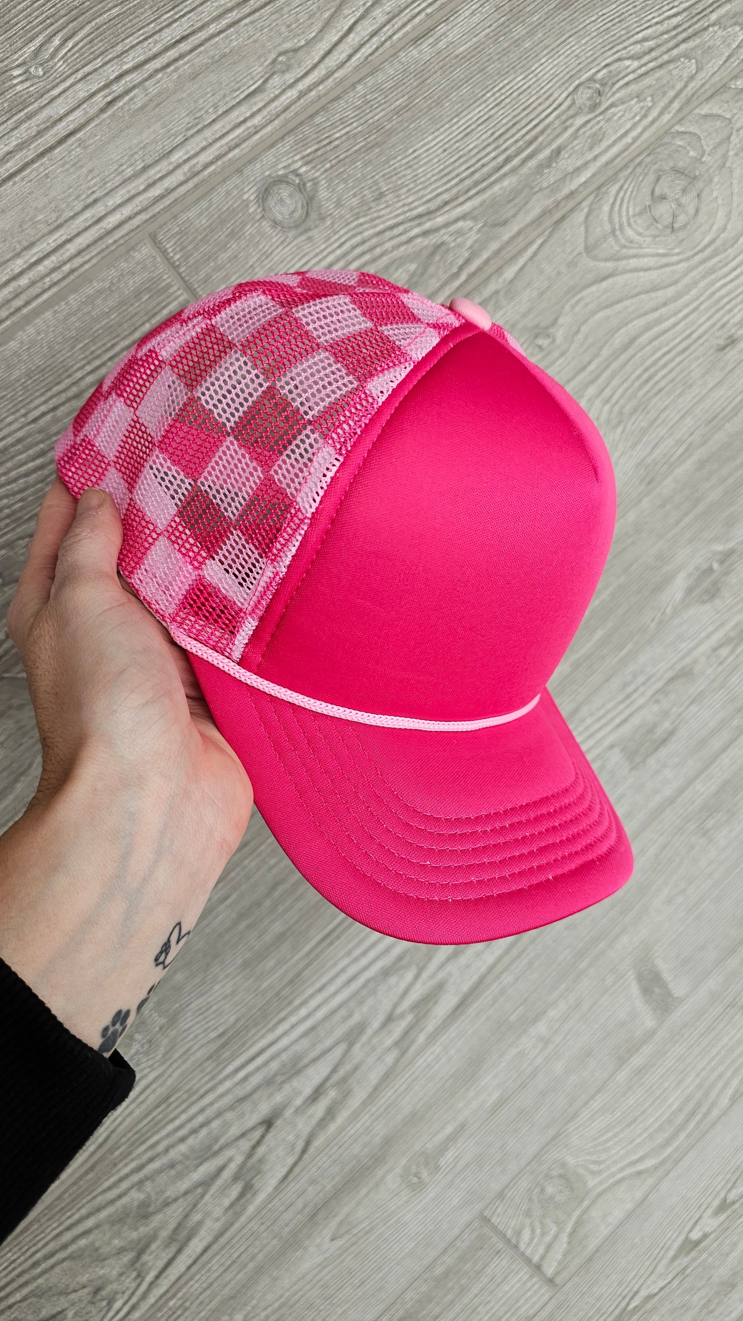 Checkered Foam Trucker Hat Blank - Pink