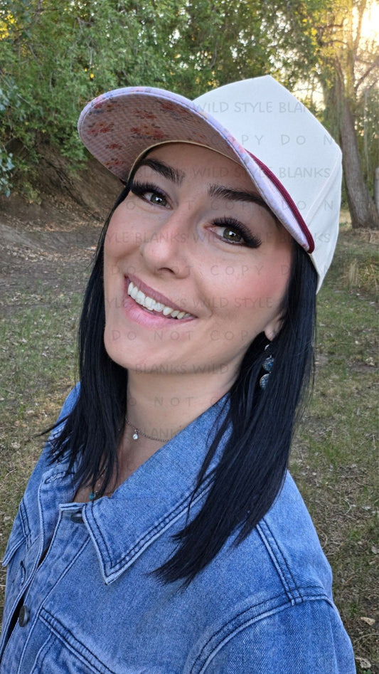 Floral Gingham Blank Trucker Hat