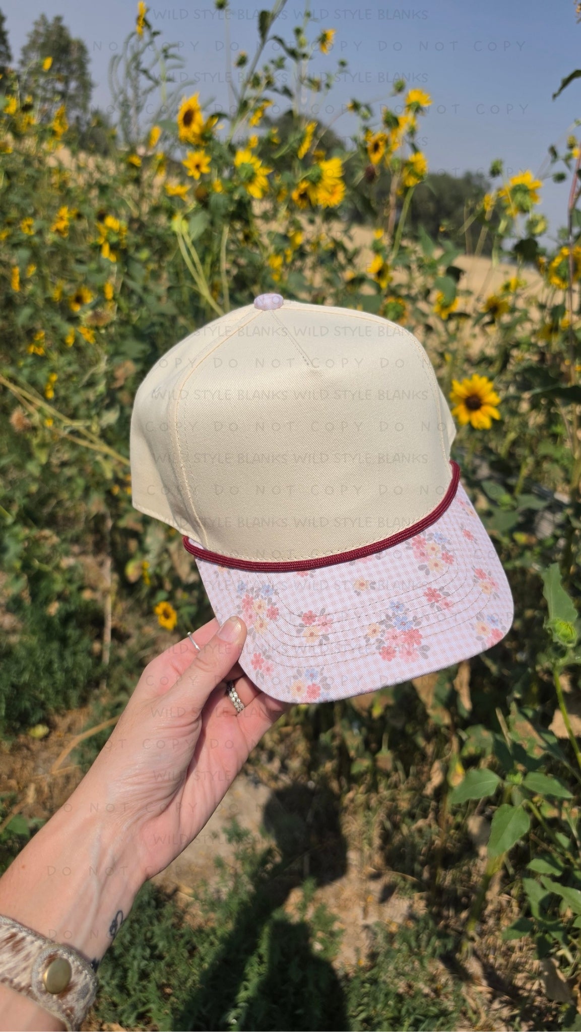 Floral Gingham Blank Trucker Hat
