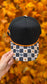 Checkered Jack O' Lantern Blank Trucker Hat