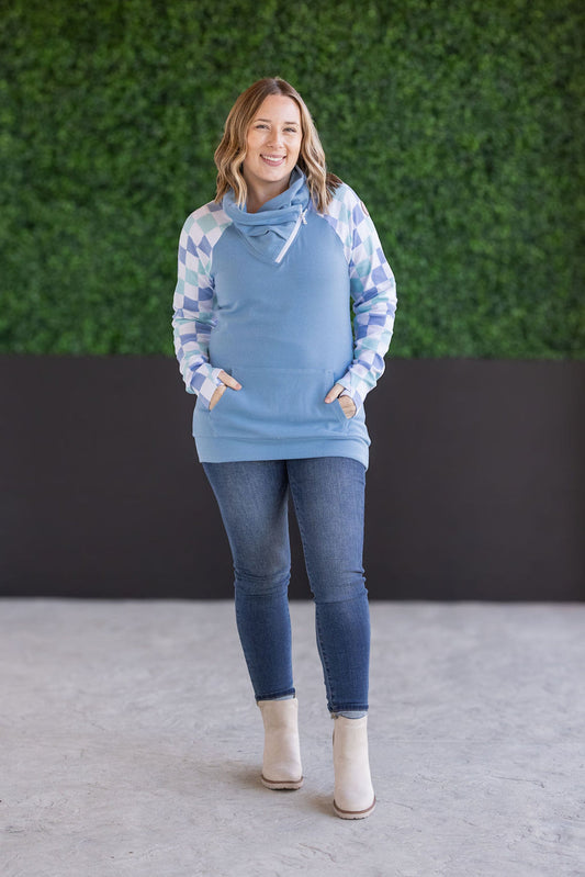 Zoey ZipCowl Sweatshirt - Blue Checkered