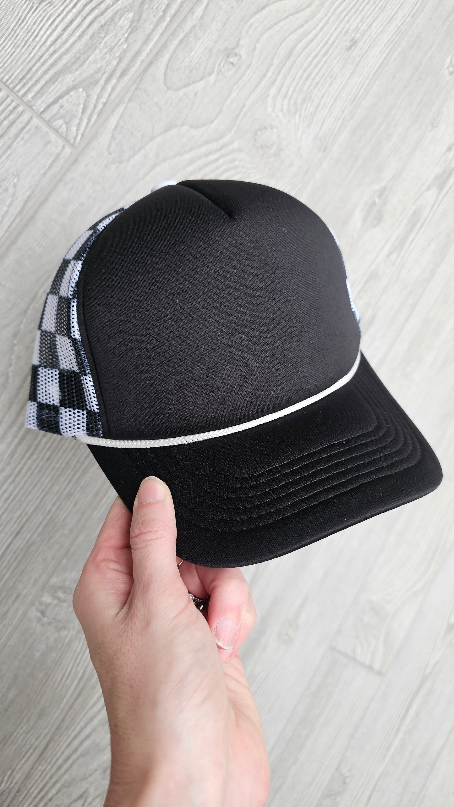 Checkered Foam Trucker Hat Blank - Black