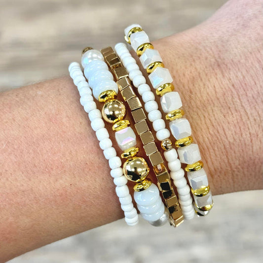 White and Gold Neutral Bracelet Set