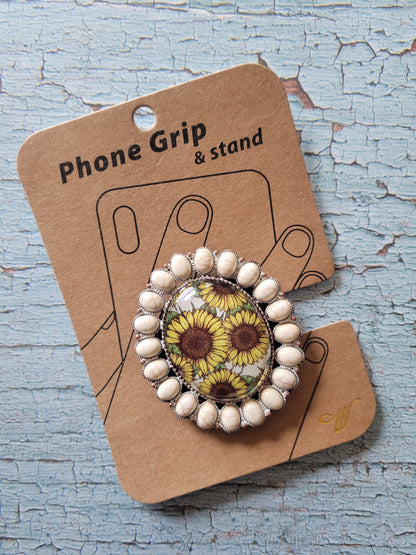 White Stone Bedazzled Sunflower Phone Grip