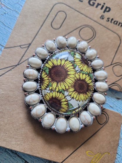 White Stone Bedazzled Sunflower Phone Grip