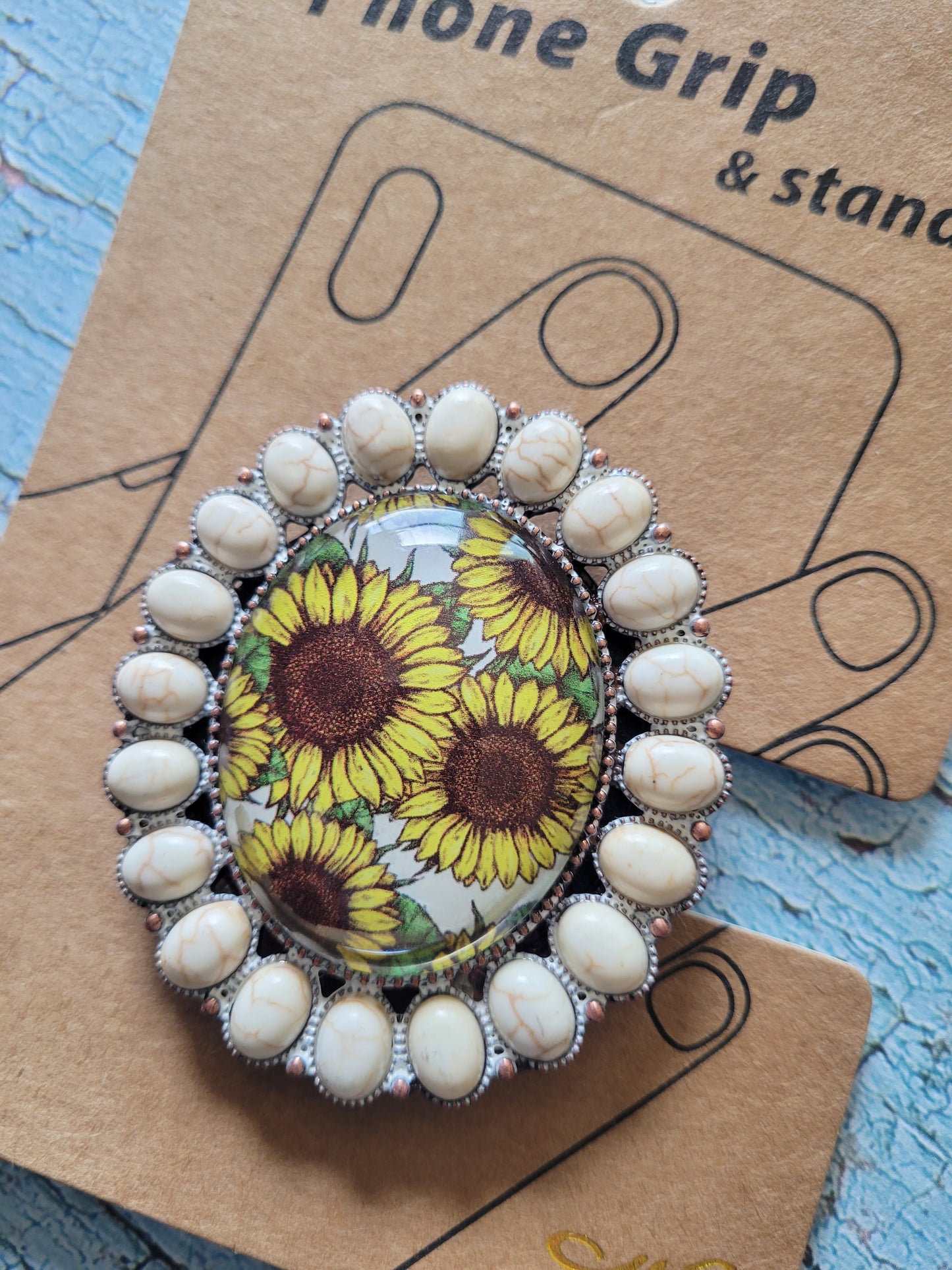 White Stone Bedazzled Sunflower Phone Grip
