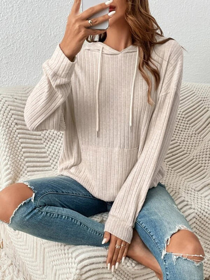 Bejeweled Dropped Shoulder Drawstring Hoodie