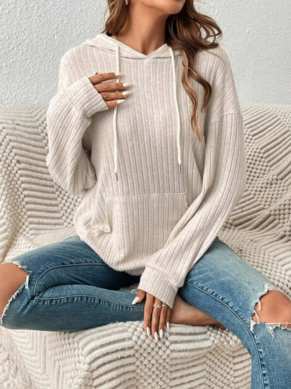 Bejeweled Dropped Shoulder Drawstring Hoodie