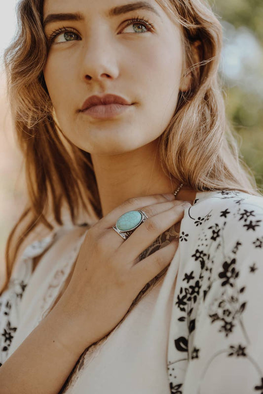 Turquoise Floral Silver Ring