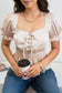 CHAMPAGNE LACE UP PEPLUM  TOP