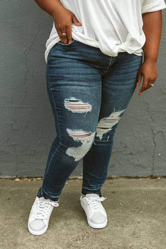 Gloria Distressed Mid Rise Skinny Denim Jean
