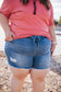 Drawstring Distressed Shorts-X