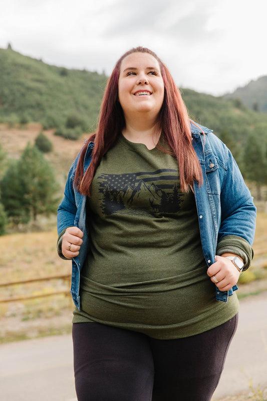 Patriotic Mountains - Army Green Sweater