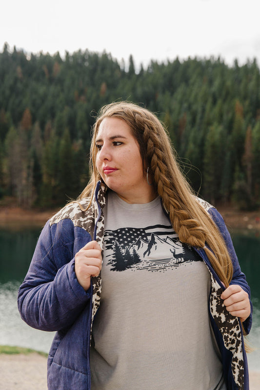 Patriotic Mountains Graphic Tee - Cement