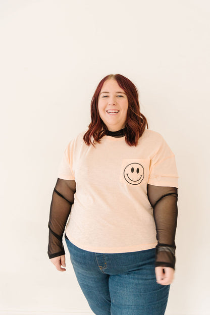 Everything Happens Cropped Boxy Graphic Tee- Peach
