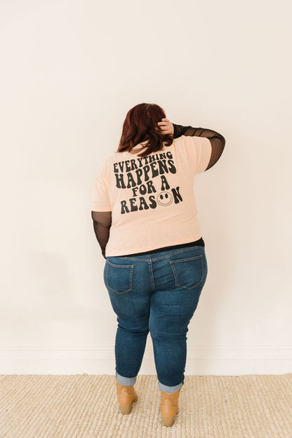 Everything Happens Cropped Boxy Graphic Tee- Peach