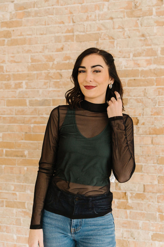 Mesh Long-Sleeve Layering Top- Black