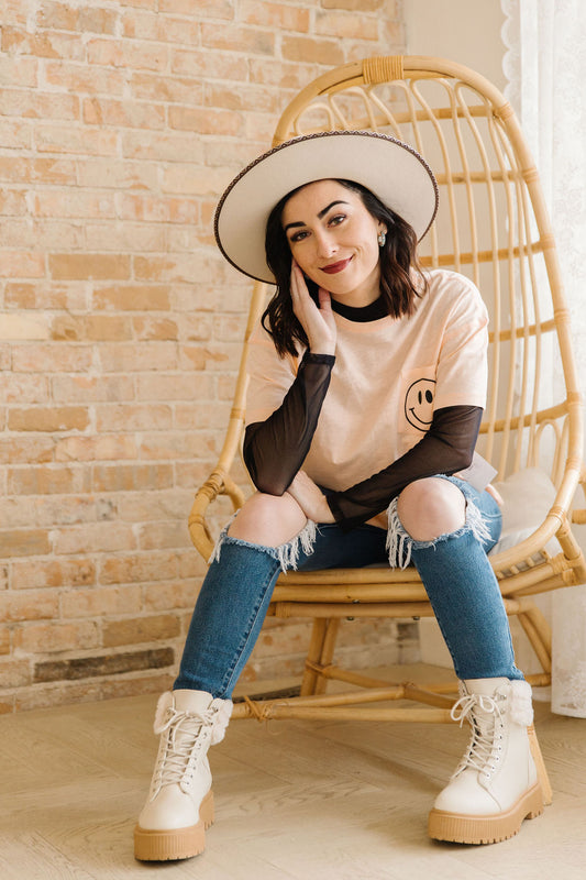 Everything Happens Cropped Boxy Graphic Tee- Peach