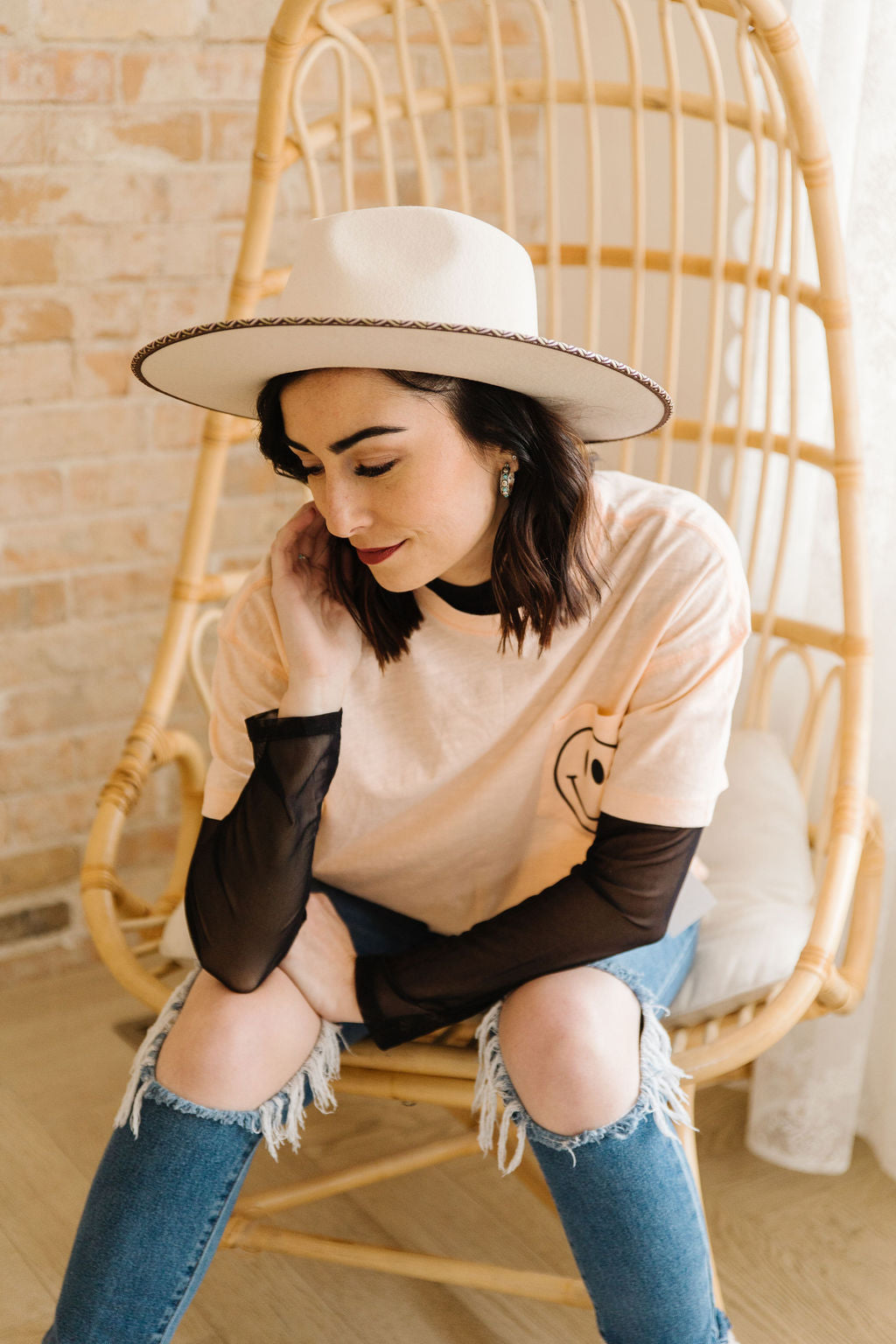 Everything Happens Cropped Boxy Graphic Tee- Peach