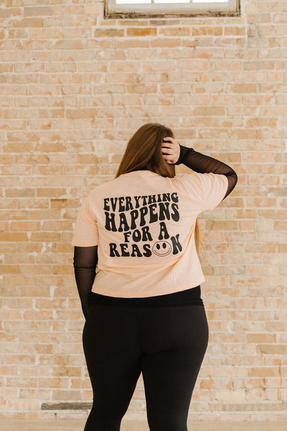 Everything Happens Cropped Boxy Graphic Tee- Peach